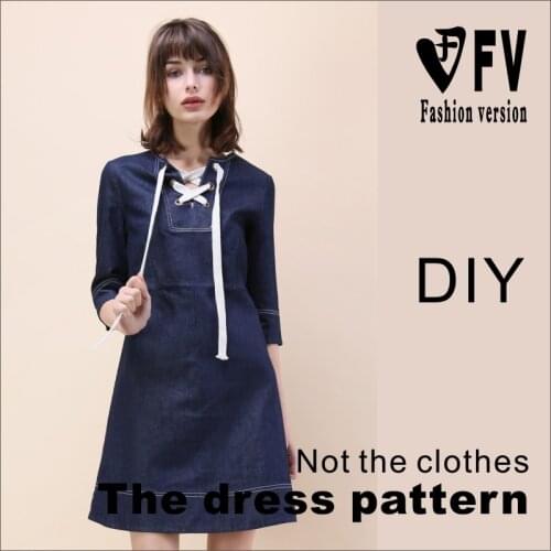 Cutting pattern womens denim dress pattern 1:1 clothing design drawing BLQ-322