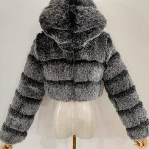 Women Fashion Winter Faux Fur Cropped Coat Fluffy Zip Hooded Warm Short Jacket 2020 Winter Top Fashion Women Mink Coats