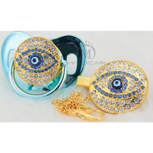 MIYOCAR Gold beautiful evil eye pacifier and pacifier clip set lovely eye pacifier clip BPA free dummy bling unique AEYE-1
