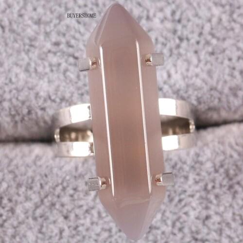 1Pcs Finger Ring Jewelry For Women Natural Stone Hexagonal Beads Light Brown Onyx Adjustable Z056