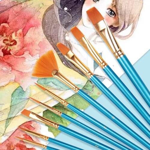 10pcs/set Acrylic Painting Pen Artist Nylon Paint Brush Art Watercolor Wooden Handle Painting Brushes Art Supplies Stationery