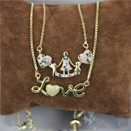 16inch 10pcs/lot New design color cz necklace,love/heart cubic zircon component,popular plated rosary chain necklace wholesale