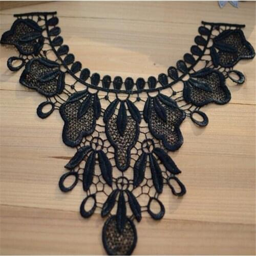 2Pieces Applique Black Neck Neckline Polyester Collar Venise Lace Trims Craft YL0026