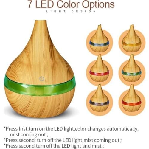 300ml USB Wood Grain Air Humidifier Essential Oil Aromatherapy Diffuser Electric Mist Maker with 7 Color LED Night Light