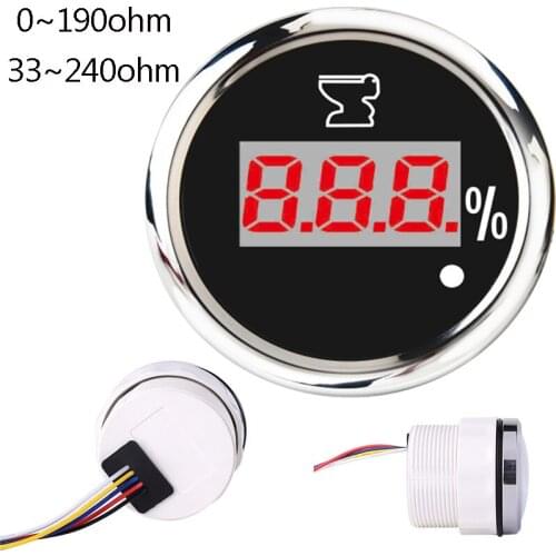 52mm Waterproof Digital Sewage Level Gauge 0-190ohm /33~240ohm Holding Tank Level Gauge for Boat With Alarm & Backlight