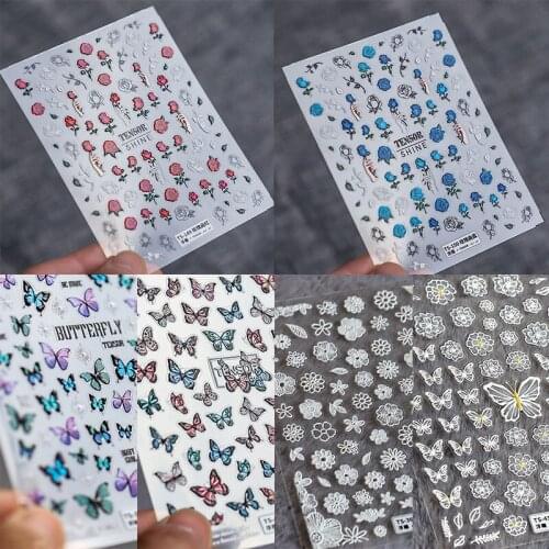 5D Embossed Engraved Nail Stamping Butterfly Pattern Transfer Decals Slider Wraps Decoration DIY Nail Art Manicures Accessories