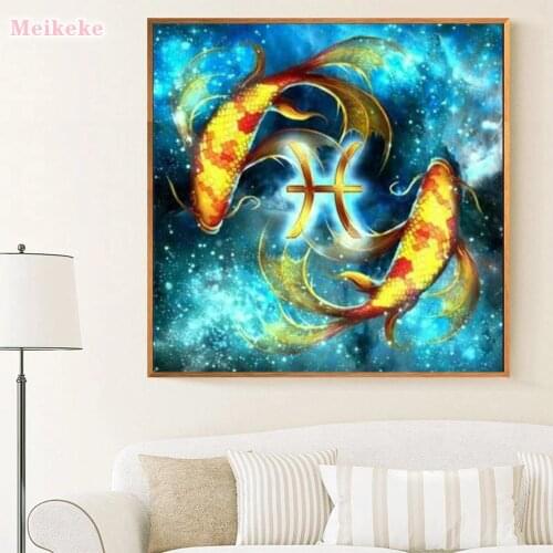 Diamond painting Pisces constellation full square drills lion woman animal color 5d round diamond mosaic diy art