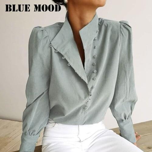 Blue Mood Stand-up Collar Blouses