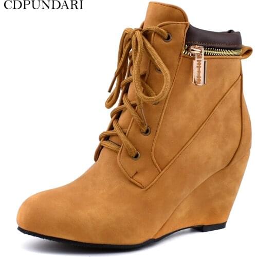 CDPUNDARI Wedge Ankle boots for Women High heel boots Ladies Winter shoes woman