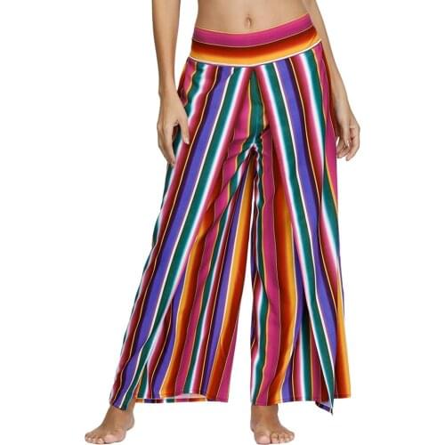 Women’s Split Wide Leg Belly Dance Pants,Bohemian Yoga Trousers,Loose Palazzo Hippie Pants Casual Floral Pants