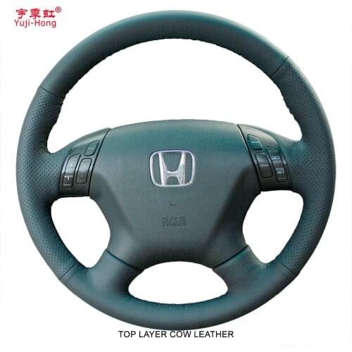Yuji-Hong Top Layer Genuine Cow Leather Car Steering Wheel Covers Case for HONDA Accord 7 (4 spokes) Auto Steering Cover