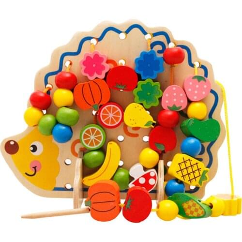 Kids Cartoon Wood Hedgehog Fruits Beads Toys Montessori Educational Toys Game for Baby Early Education Learning Craft