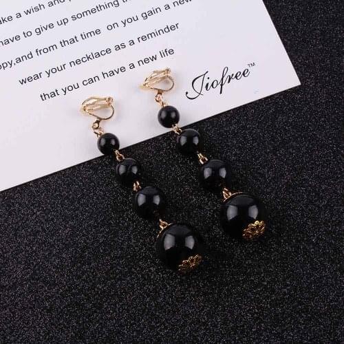 Long simulated-pearl clip on earrings no pierced ears elegant vintage female gift the bridal jewelry