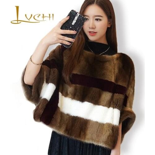 LVCHI Double-faced Fur Mink Fur Short Coat Three Quarter Striped Real Fur Autumn Winter Fashion Warm Mink Fur Soft Women Coats