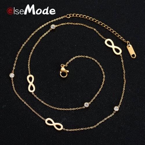 ELSEMODE Romantic Infinite Number 8 Pendant Necklace With Tiny Cubic Zirconia Rose Gold Color Fashion Jewelry For Women