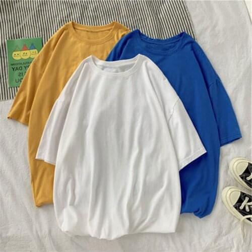 Solid Color T-Shirt Womens Loose Variety Of Colors New Summer Top Half Sleeve Net Red INS Couple Short Sleeve Trendy Comfort C1