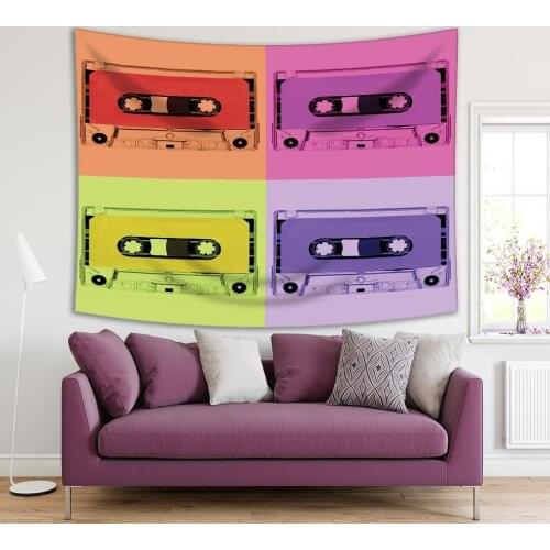 Tapestry Vintage Audio Tape 80s and 90s Nostalgic Design of Memories in Pink Black Colors Artwork Print