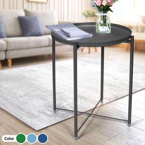 Circular Table Coffee Side Table Desk Folding Tray Metal Side Table Sofa Table Small Round End Tables Anti-Rust