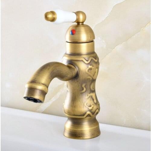 Antique Brass Carved Pattern Single Ceramic Handle Lever Wet Bar Bathroom Vessel Sink Faucet Mixer Tap One Hole asf820
