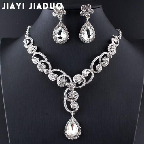 Jiayijiaduo Simulated Pearl Jewelry Wedding Bridal Jewelry Sets silver-color Flower Choker Necklace Earrings