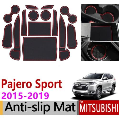 For Mitsubishi Pajero Sport 2015 2016 2017 Anti-Slip Rubber Cup Cushion Door Groove Mat 14Pcs Montero Shogun Sport Accessories