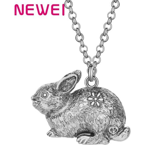 Newei Alloy Plated Antique Cute Rabbit Bunny Hare Necklace Pendant Long Cute Animal Jewelry For Girl Teen Party Gift Accessories
