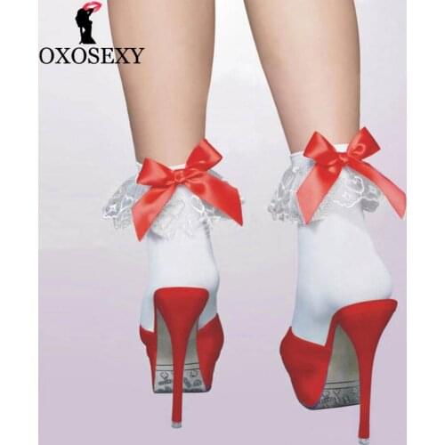 New Black Red Bow Women Socks Summer Autumn Ankle Sock Women Short Socks Sweet Vintage Lace Ruffle Frilly Lady Princess Girl 476