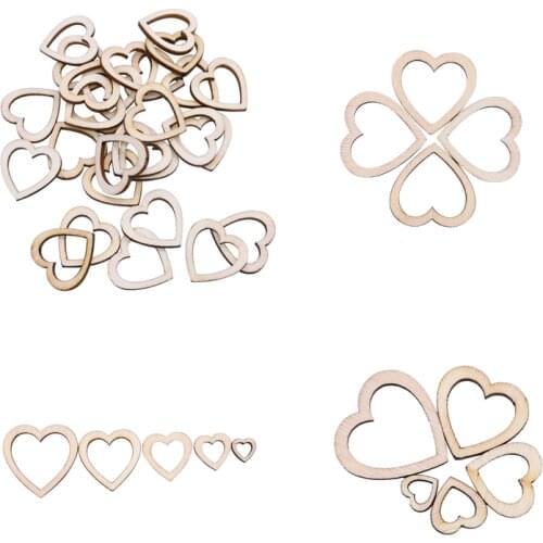 New Hollow Love Heart Pattern Natural Wooden Piece DIY Handmade Craft Wedding Accessory Home Decor Ornaments