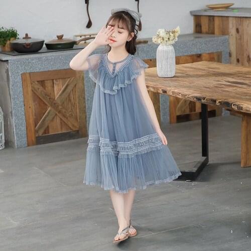Girls' Dress 2021 Summer New Fashion Big Childrens Korean Tide Fan Childrens Wear Mesh Princess Dress
