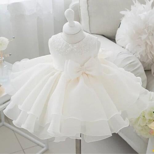 Newborn Baby Girl Dress Beaded Collar Bow Baby Christening Gown 1 year Birthday Dress Baptism Chirstening Gown vestido infantil