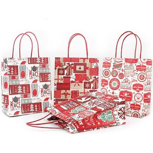 Christmas Gift Kraft Paper Bag Creative Bronzing Cute Cartoon Christmas Packaging Tote Bag Free DHL SN2638