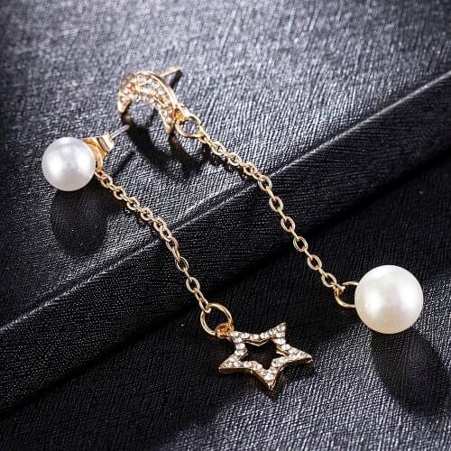 Star Moon Simulated Pearl Dangle Earrings Asymmetrical Korean Bohemian Fashion Earrings for Women 2020 Statement Dropshipping