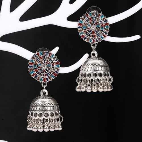 Retro Indian Jhumka Jhumki Drop Earrings Gypsy Jewelry Silver Color Bells Tassel Statement Earring Bridal Wedding Party Gift