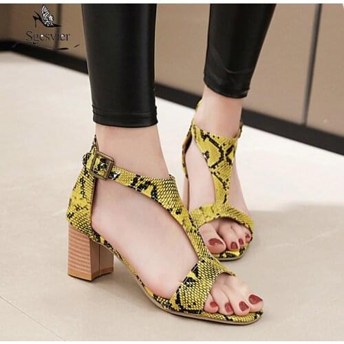 Sgesvier 2020 Summer Women Sandals Shoes Fashion Buckle Shoes Women Open Toe Thick High Heels Leopard Footwear Size 31-46