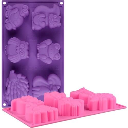 6 Grid Cake Mold Lovely Animal Silicone Chocolate Soap Mould Kangaroo Turtle Frog Hedgehog Kitchen Baking Tool Cake Decor