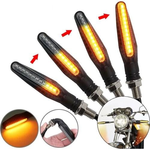 DERI Blue/ Amber LED Motorcycle Turn Signal Light 12 LED Tail Flasher Flowing Water Blinker IP68 Bendable 4pcs Indicators 12V