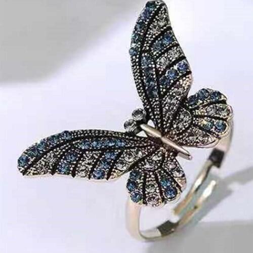 Unique Elegant Vintage Punk Butterfly Shape Rings With Black Cubic Zirconia Ring For Best Friend Fashion Gifts Dropshipping