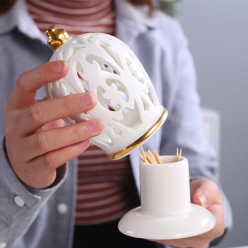 NEWYEARNEW Ceramic Cotton Swab Toothpick Box Holder Household Creative Hotel Living Room Cool Simple European Wedding Gifts