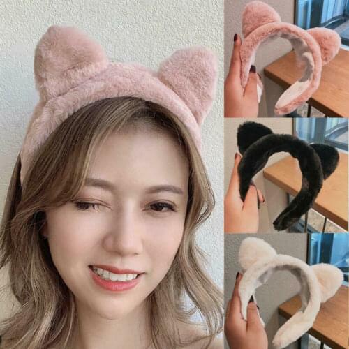 Women Plush Headband Cute Cat Ears Hairband Soft Makeup Face Wash Headwrap Home Bathroom Supplies Headwear New