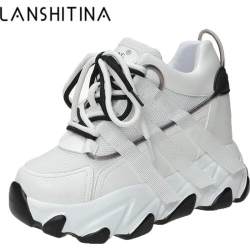 Thick Sole Wedges Women Sneakers Comfortable High Platform Shoes Chunky Heel Casual Shoes 2021 Sping Breathable Sneakers 10cm