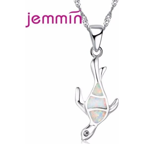 Women Fashion Fire Opal Animal Pendants & Necklaces 925 Sterling Silver Opal Necklace Trendy Romantic Jewelry Gift