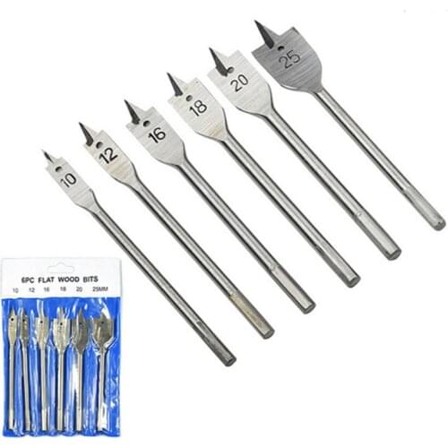 ZK30 6pcs/set Flat Drill Bits 3-point Woodworking Opener with Hexagonal Handle Wood Working Tools Spade Drill Bits10-25mm
