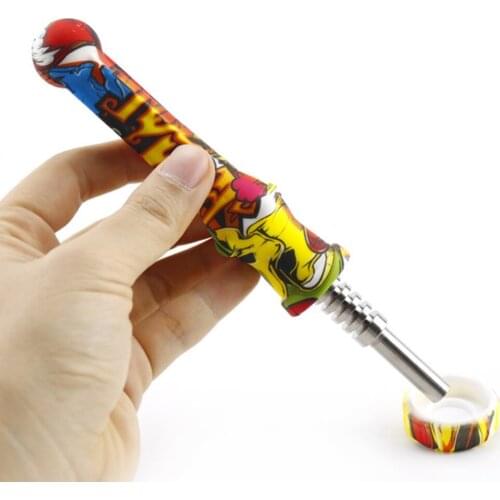 1pcs Silicone Pipe With 14mm Titanium Nail Tobacco Pipes Cigarette Pipas Tubo Smoking Smoke Herb Pipa Cigarette Accessories