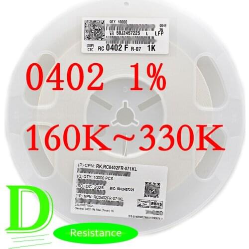 100PCS SMD Resistor RC Series 0402 1% RC0402FR-07 Series 160K-330K All resistors 160K 180K 200K 220K 240K 270K 300K 330K