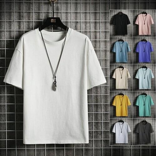 2021 Summer New Mens T Shirts Daily Casual Short Sleeve Basic T Shirt Men 100% Cotton O-Neck Tops Tees Black White Yellow M-4XL