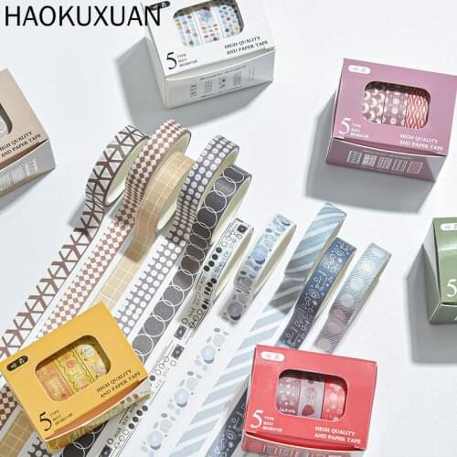 5 rolls /set INS Decoration Geometry Tape Set Masking Journal Designer Stationery School Supply