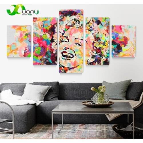 5 Piece Abstract Pop Art Marilyn Monroe Post Canvas Art Painting Figure Modular Picture For Livingroom Wall Decor Unframed