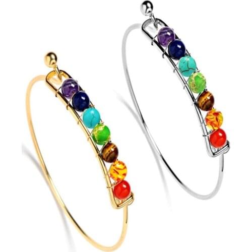 7 Chakra Healing Balance Bracelet Yoga Reiki Prayer Charms Bracelet Bangle Fashion Jewelry for Women Gold & Silver