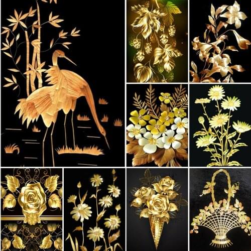 5D DIY Diamond Painting Black And Yellow Flower Cross Stitch Kit Mosaic Art Picture of Rhinestones Full Drill Embroidery Rose