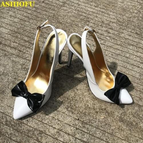ASHIOFU Handmade Ladies High Heel Pumps Black-butterfly Party Dress Shoes Slingback Casual Daily Wear Fashion Pumps Court Shoes